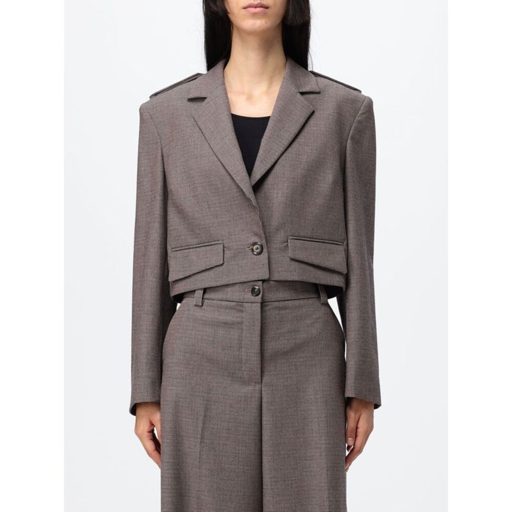 Pinko Women Cropped Single-Breasted Pinko Houndstooth Wool Blend Blazer